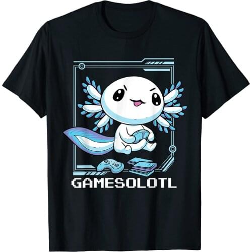 Gamesolotl Gamer Axolotl Fish Playing Video Games Lizard Funny Unisex T-Shirt Mens Short Sleeve T-Shirt Cotton Tee Eu Size