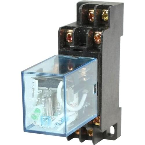 HH52P DC 24V Coil DPDT 8 Pins Electromagnetic Power Relay with DYF08A Base, Black+ Clear Blue