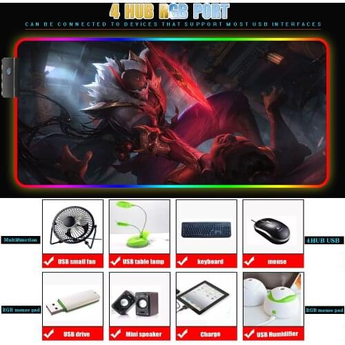 League of Legends RGB with 4HUB USB Gaming Mouse Pad Oversized Mouse Pad LED Luminous Rubber Carpet Office Keyboard Desk Mat