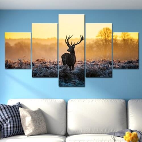 Canvas painting for living room Golden sunset and elk Landscape picture HD 5PCS Hoom Decor Animal Wall Art paintings