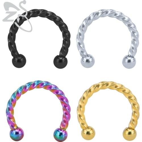 C-shape Nose Ring 4 Color Piercing Horseshoe Lip Nipple Penis Piercing Rings Twist Nose Barbell Ball Surgical Steel Body Jewelry