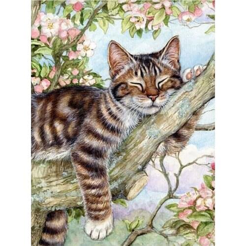 Cat Sleeping on the Tree Diamond Painting Animal Round Full Drill Nouveaute DIY Mosaic Embroidery 5D Cross Stitch Home Decor