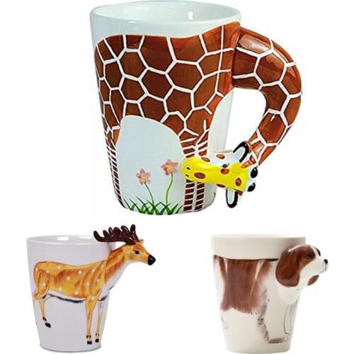 Creative gift Ceramic coffee milk tea mug 3D animal shape Hand painted animals cup