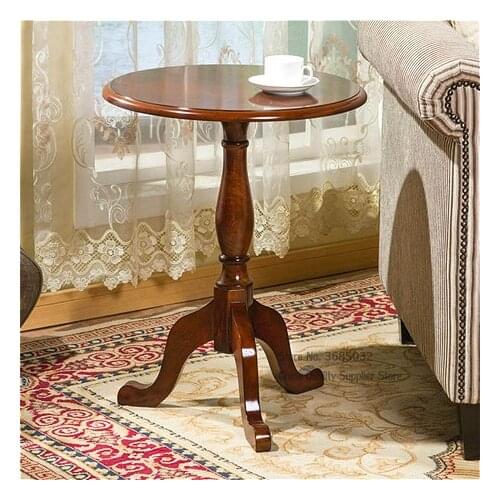 Solid Wood Small Round Table American Sofa Side Table European-style Simple Round Coffee Table Small Coffee Table Side Corner Co