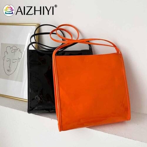 Fashion Women Patent PU Leather Solid Color Shoulder Shopping Bag Casual Ladies Square Large Capacity Tote Handbags