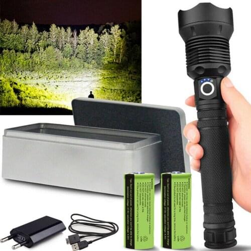 120000 LM Powerful LED Flashlight USB Zoom Torch Aluminum Alloy Battery Indicator YS-BUY