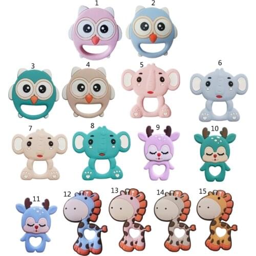 Cartoon Animal Owl/Elk/Giraffe/Elephant Silicone Beads Baby Teether Molar Soother Nursing Teething Chewing Toy