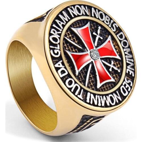 Punk Jewellery 316L Stainless Steel Men Ring Vintage Cross Rings Mens Crystal Jewelry