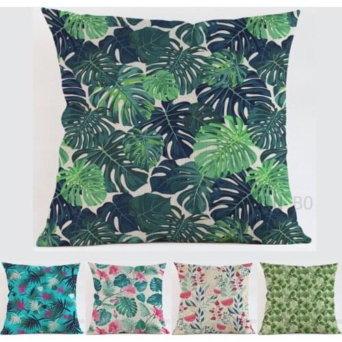 45*45cm square Pastoral Style green Decorative Tropical plant Leaves pillow Cushion cover Home Decor