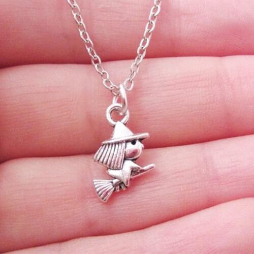 NEW ,16x11x3mm Antique Silver Plated Magician/Witch Pendants Necklace Witch on A Broom Charmp Pendant - Halloween Jewelry