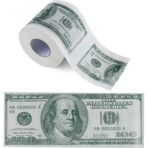 2020 New 1pc Creative Funny One Hundred Dollar Bill Printed High Quality Wood Pulp Toilet Roll Paper Household Novel Gift Supply