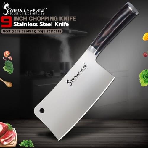 Sowoll 7'' INCH Chopping Cleaver Full Tang Blade Knife Wood Handle Stainless Steel Meat Cutter Slicer Tools Accessory