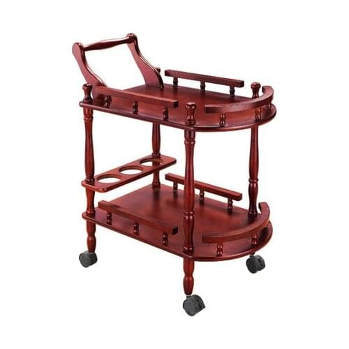 Hotel Red Wine Tea Delivery Car Double Wooden Round Wine Cart Cake Car Dessert Mobile Service Trolley