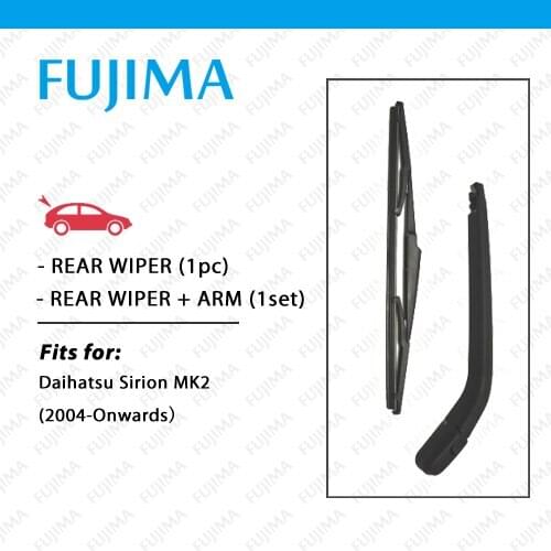 FUJIMA Rear Wiper Blade and Arm for Daihatsu Sirion MK2 (2004-Onwards) Back Window Windscreen Rear Wiper Arm