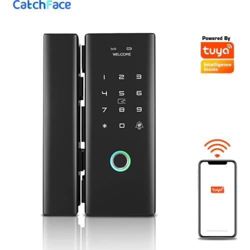 WiFi Remote Control Smart Lock Fingerprint/Tuya APP/RFID Card/Password Eletronic Door Lock for Frameless Glass Push/Sliding Door