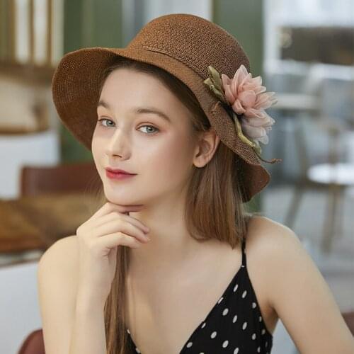 Straw Hat Girl Summer Sun Protection Big Flower Cap Women Shopping Trip Travel Holiday Crochet Sunscreen Breathable Caps H6566