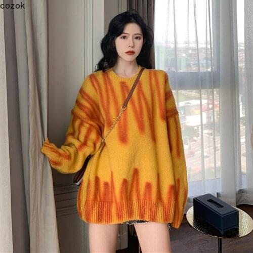 Loose-fitting Knitted Sweater Women Striped O-Neck Casual Long Sleeve Sweater Female Pullover Winter Tops for Women Fall Winter