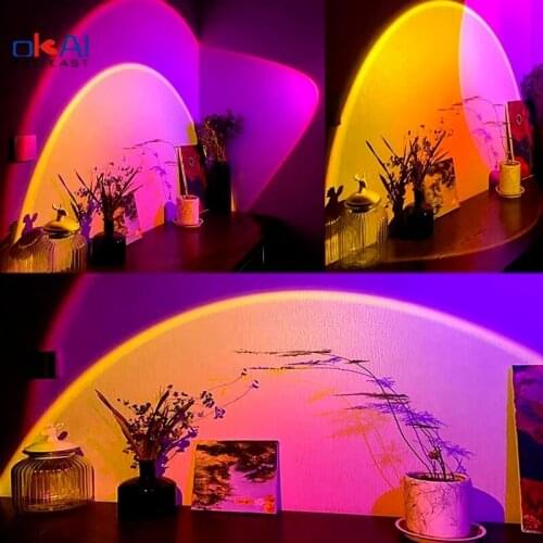 USB Rainbow Sunset Red Projector Led Night Light Sun Projection Desk Lamp for Bedroom Bar Coffee Store Wall Decoration Lighting