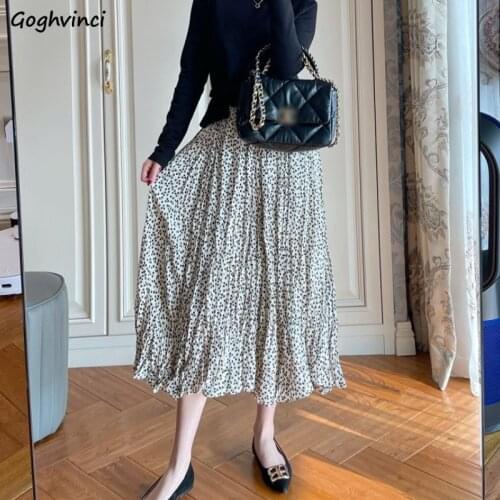 Skirts Women Print Pleated Retro All-match Slim Trendy Females Streetwear A-line Soft Casual Summer Korean Style High Waist New