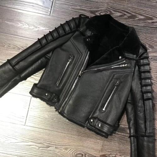 Shearling jacket ladies real lambskin jacket women genuine sheep leather coat