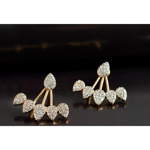Oly2u Elegant CZ Ear Jackets Crystal Front Back Double Sided Stud Earrings for Women Piercing Jewelry Boucle D'oreille Femme