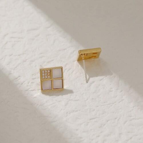 S925 Silver Ear Needle Stud Earrings Minimalist Fresh Mother Shell Square With ECO Brass14k Gold Jewelry for Women HYACINTH 2021