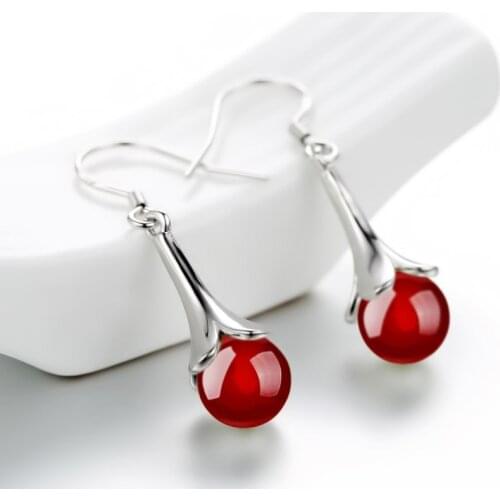 Vintage Chinoiserie Drop Earrings For Women Lace Red Black White Round Crystal White Gold Color Gift Fashion Jewelry KBE309