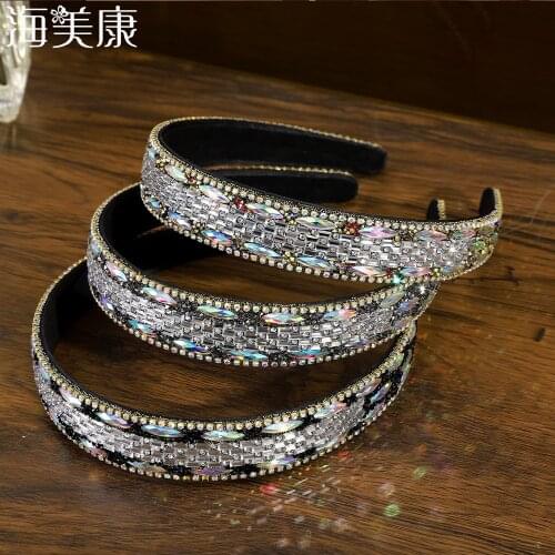 Haimeikang Vintage Luxury Crystal Hairband Rhinestone Wedding Headband Women Baroque Fashion Hair Hoop Bezel Hair Accessories