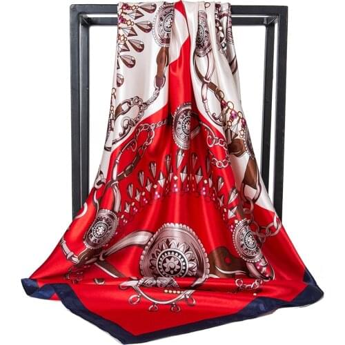 Silk Scarf Luxury brand 90CM Square Bandana Four Seasons Shawl Ladies Foulard Bandanna Muffler Headscarf Women