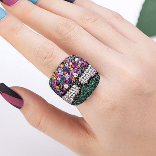 Zlxgirl jewelry womens wedding ring jewelry high quality Colorful Cubic zircon Dubai Gold rings of party gifts anel aneis bijou