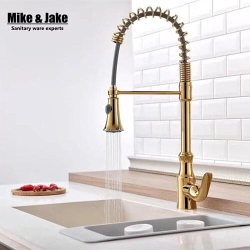 Single handle Gold kitchen faucet pull down kitchen mixer with spray sink mixer hot & cold kitchen sink taps gold kitchen tap