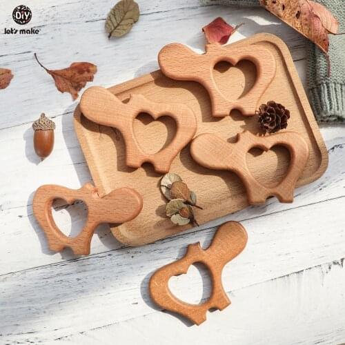 LetS Make 10Pcs Wooden Teether Toys Animal Elm Olive Oil Baby Wood Teether Baby Teething Oral Care Product