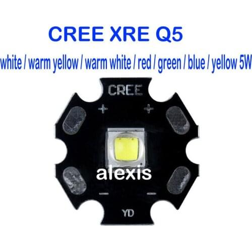 10 PCS DIY CREE XRE Q5 white / warm yellow / warm white / red / green / blue / yellow 5W High Power LED with 20MM Star PCB