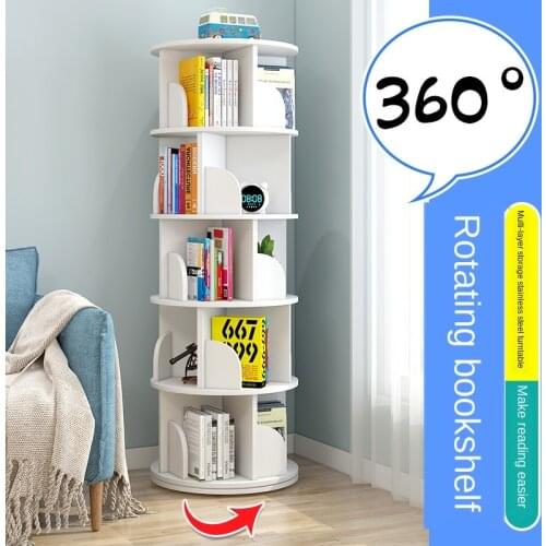 360 Degree Revolving Bookshelf Childrens Picture Book Rack Simple Home Floor Type Creative Storage Bookcase Organizer