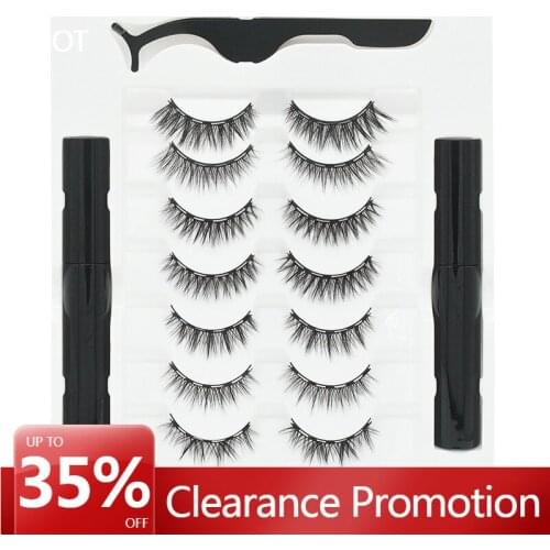 7 Pairs Mixed Styles Magnetic Eyelash & 2 Eyeliners & Tweezer Set Waterproof Hypoallergenic No Glue Magnetic Eyelash Wholesale