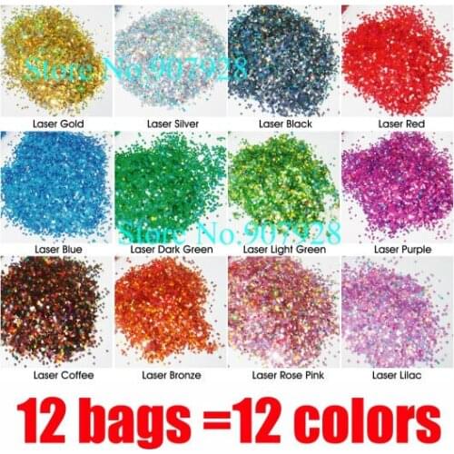Free Shipping-12colors x 50g/color Dazzling Hexagon Glitter Paillette Spangles Shape for DIY Nail Art-Wholesales