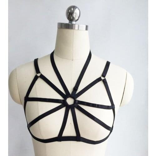 Gothic Cage Bra Criss Cross Elastic Body Harness Sexy Open Chest Bust Bodice Erotic Pole Dance Bondage Harness Lingerie O0279