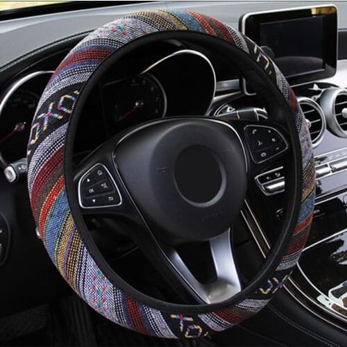 Flax Steering Wheel Cover Parts Car DIY Decor Elastic Wearproof 15\'\' 1PC