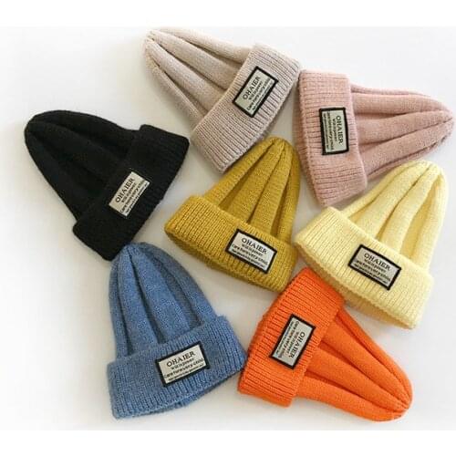 New autumn and winter childrens knitted hats for boys and girls fashion cloth label hats for kids warm woolen hats beanie