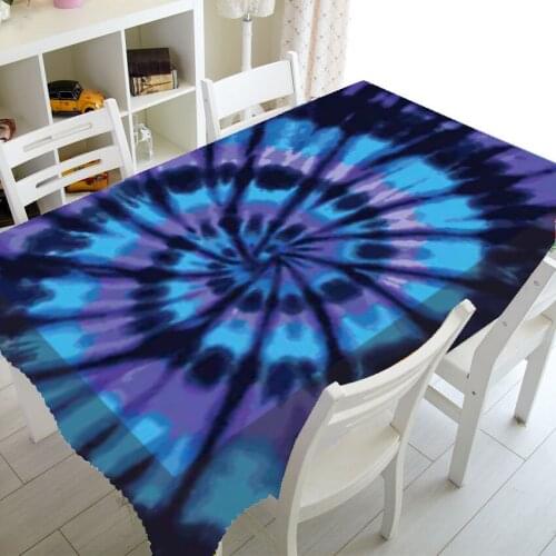Artistic Purple Navy Blue Tie Die Pattern Home Decor Bright Rainbow Swirl Rectangle Square Table Cover Polyester Tablecloth Gift