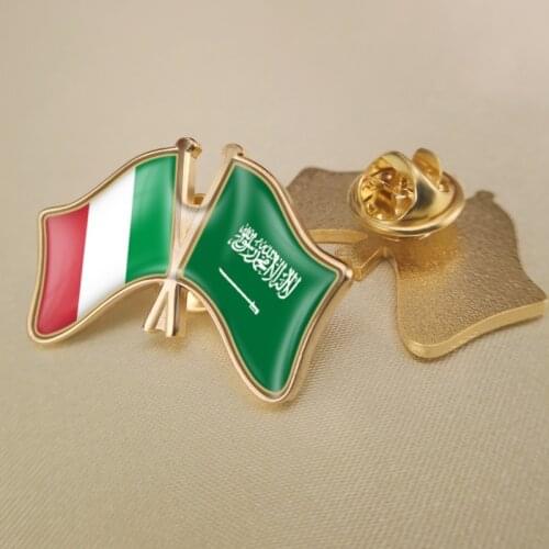 Italy and Saudi Arabia Crossed Double Friendship Flags Lapel Pins Brooch Badges
