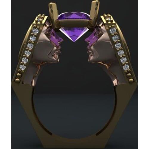 Retro Purple Cut Zircon Rhinestone Rings Tribal Punk Egypt Female Human Face Gold Finger Rings Indian Jewelry bague Z5M483