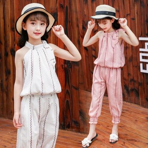Big girls clothing set baby girl boutique outfits summer 2020 fashion kids sets children clothes striped tops + pants 2pcs suit