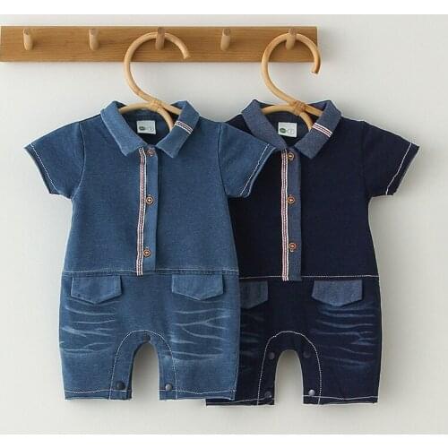 Little Gentleman 1st Birthday Party Infant Baby Boy Outfits Baby Boys Girls Romper Denim Summer Newborn Jumpsuit Infant Clothing