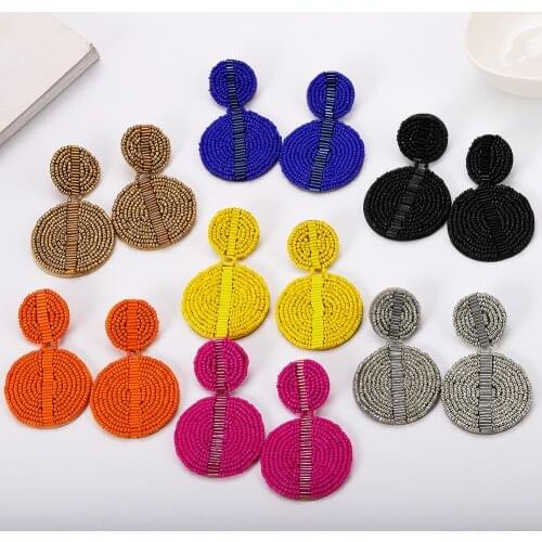 Miwens 2019 New Style 7 Colors Colorful Beads Acrylic Double Round Drop Earrings Women Handmade High Quality Jewelry Bijoux A662