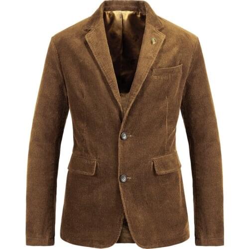 Fashion Mens Clothing Spring and Autumn Corduroy Loose Blazer Jacket Retro Casual Male Solid Color Suit Coats Cotton Outerwear