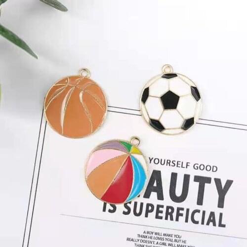 Cartoons Football Volleyball Dripping Oil Alloy ChildrenS Jewelry Accessories DIY Handmade Materials Earrings Hair Ring Pendant