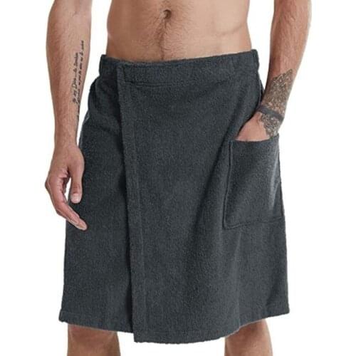 Men Bathrobes Velcro Adjustable Elastic Waist Homewear Pajamas Wrap Bath Dress Towels Nightgown Pocket Sleepwear Sleep Bottoms