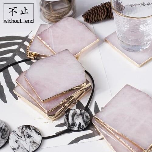 Nordic Style Ins Super Fire Natural Powder Agate Piece Gold Edged Jewelry Frame Ornament Holder Ornament Crystal Coaster