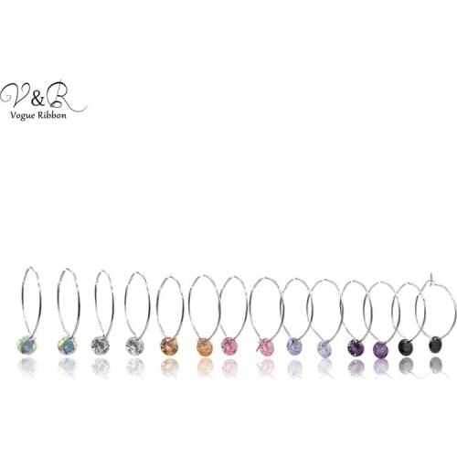 New Trendy 2020 Earrings Hoops Rhodium Plated Cubic Zirconia Hoop Earring Set Of 7 Pairs Pink Blue Hoop Earrings For Girl Gift